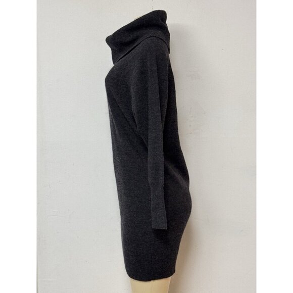 Cynthia Rowley Women Turtleneck Sweater Dress Merino Wool Knit Grey Tunic - Picture 3 of 8